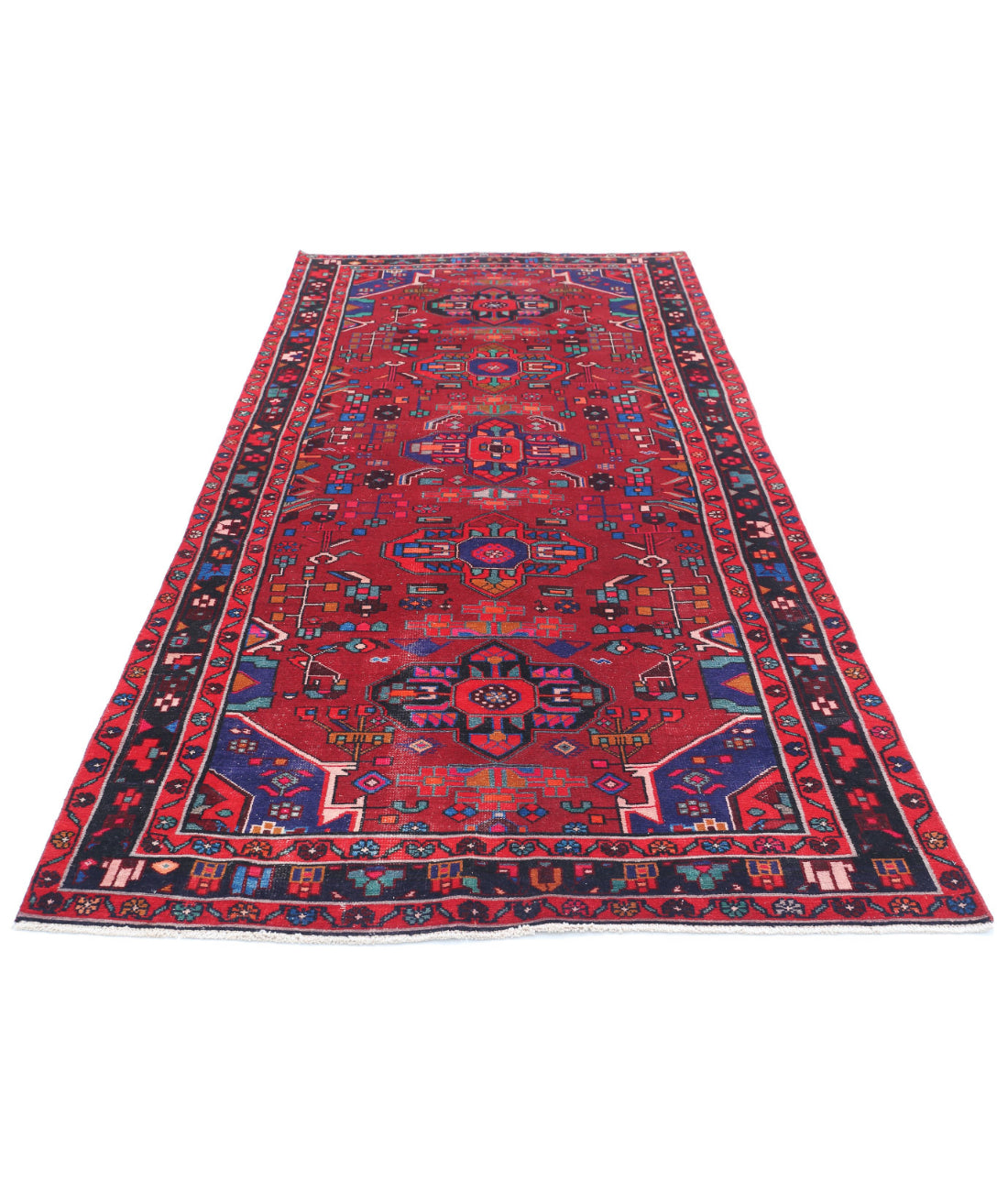 Hand Knotted Persian Hamadan Wool Rug - 4'5'' x 9'8'' 4'5'' x 9'8'' (133 X 290) / Red / Black