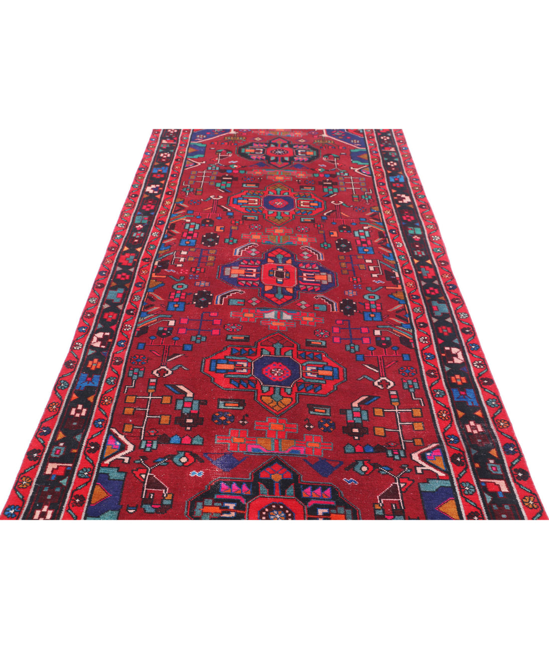 Hand Knotted Persian Hamadan Wool Rug - 4'5'' x 9'8'' 4'5'' x 9'8'' (133 X 290) / Red / Black