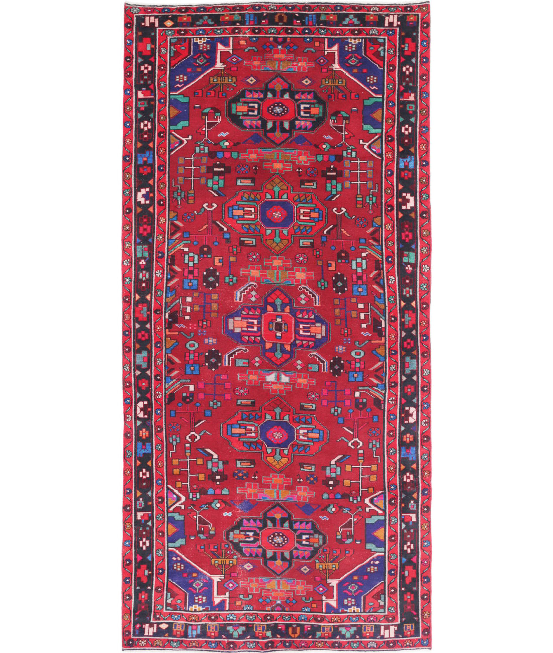 Hand Knotted Persian Hamadan Wool Rug - 4&#39;5&#39;&#39; x 9&#39;8&#39;&#39; 4&#39;5&#39;&#39; x 9&#39;8&#39;&#39; (133 X 290) / Red / Black