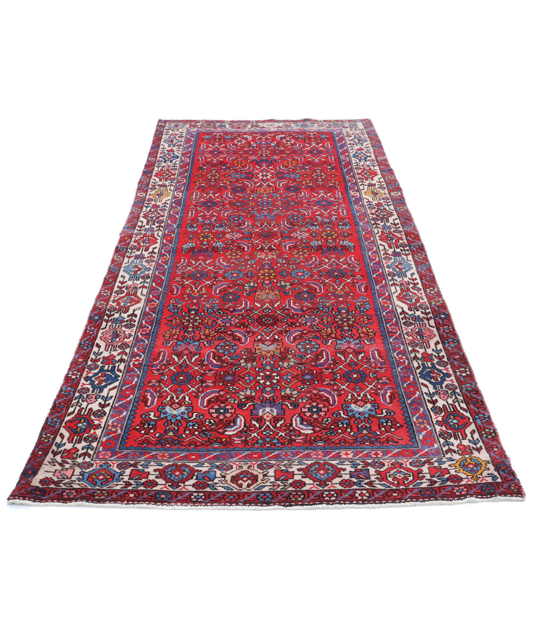Hand Knotted Persian Hamadan Wool Rug - 4'0'' x 9'8'' 4'0'' x 9'8'' (120 X 290) / Red / Ivory