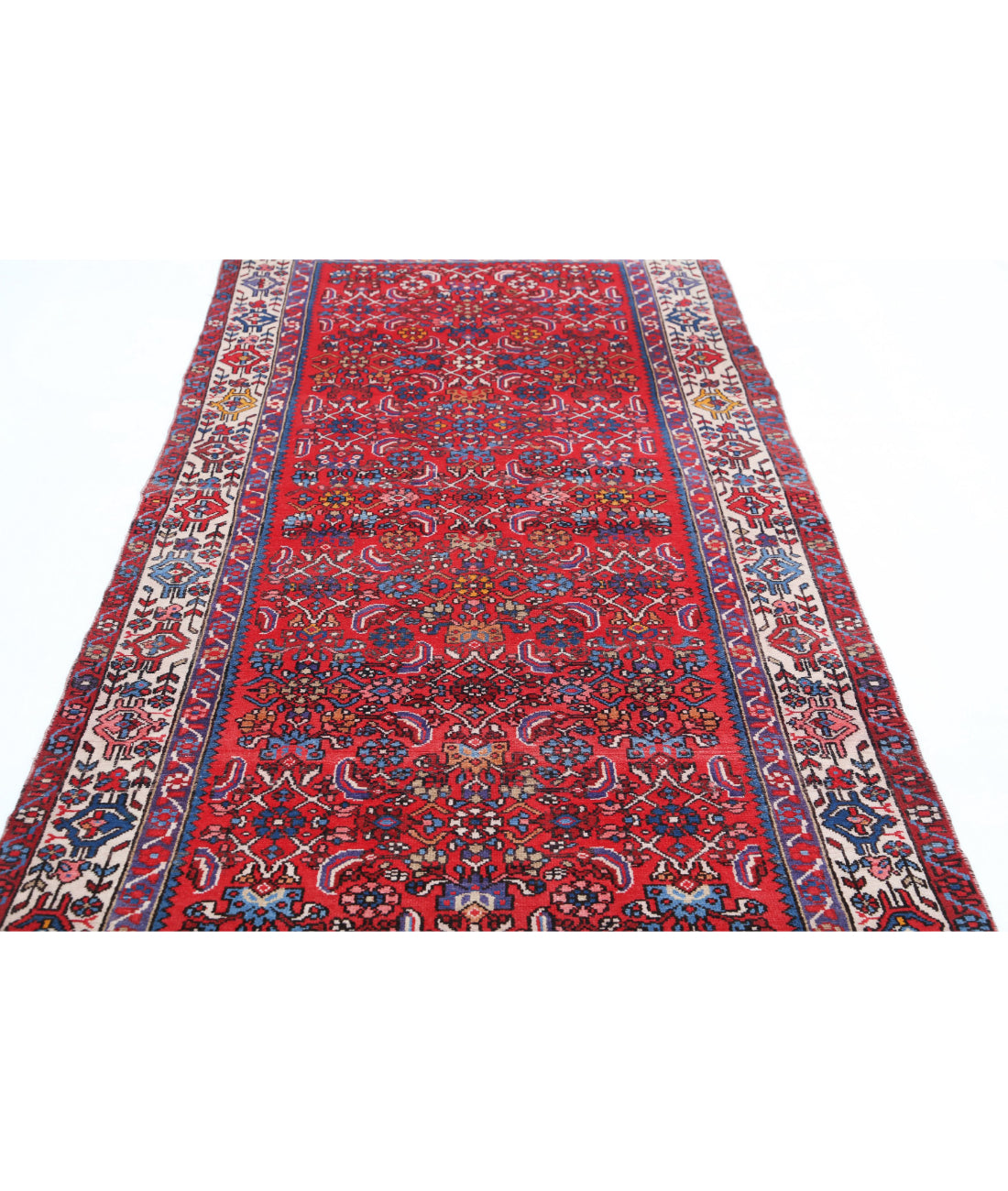 Hand Knotted Persian Hamadan Wool Rug - 4'0'' x 9'8'' 4'0'' x 9'8'' (120 X 290) / Red / Ivory
