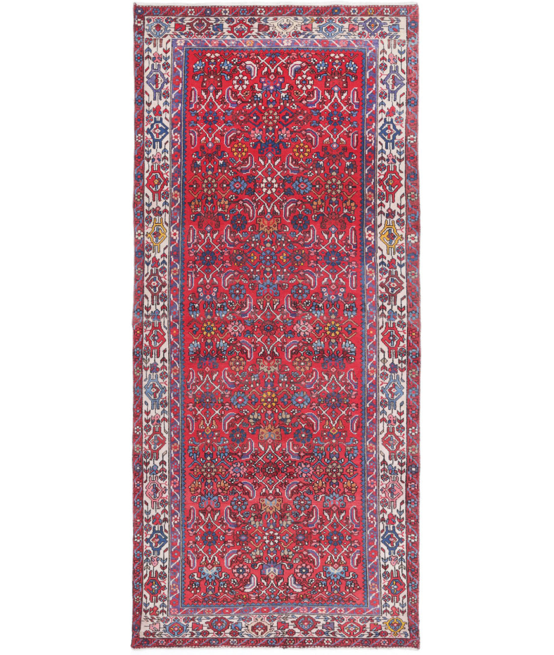 Hand Knotted Persian Hamadan Wool Rug - 4&#39;0&#39;&#39; x 9&#39;8&#39;&#39; 4&#39;0&#39;&#39; x 9&#39;8&#39;&#39; (120 X 290) / Red / Ivory