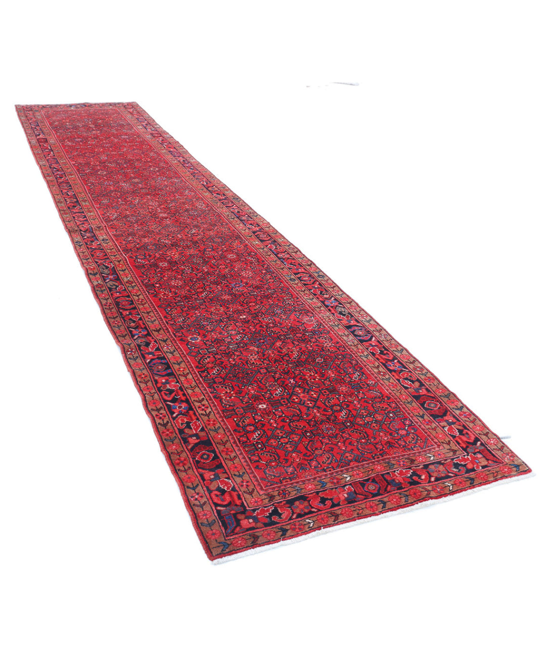 Hand Knotted Persian Hamadan Wool Rug - 3'10'' x 17'0'' 3'10'' x 17'0'' (115 X 510) / Red / Black
