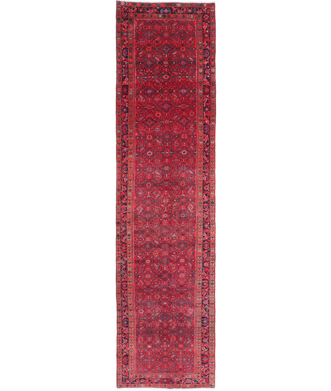 Hand Knotted Persian Hamadan Wool Rug - 3&#39;10&#39;&#39; x 17&#39;0&#39;&#39; 3&#39;10&#39;&#39; x 17&#39;0&#39;&#39; (115 X 510) / Red / Black