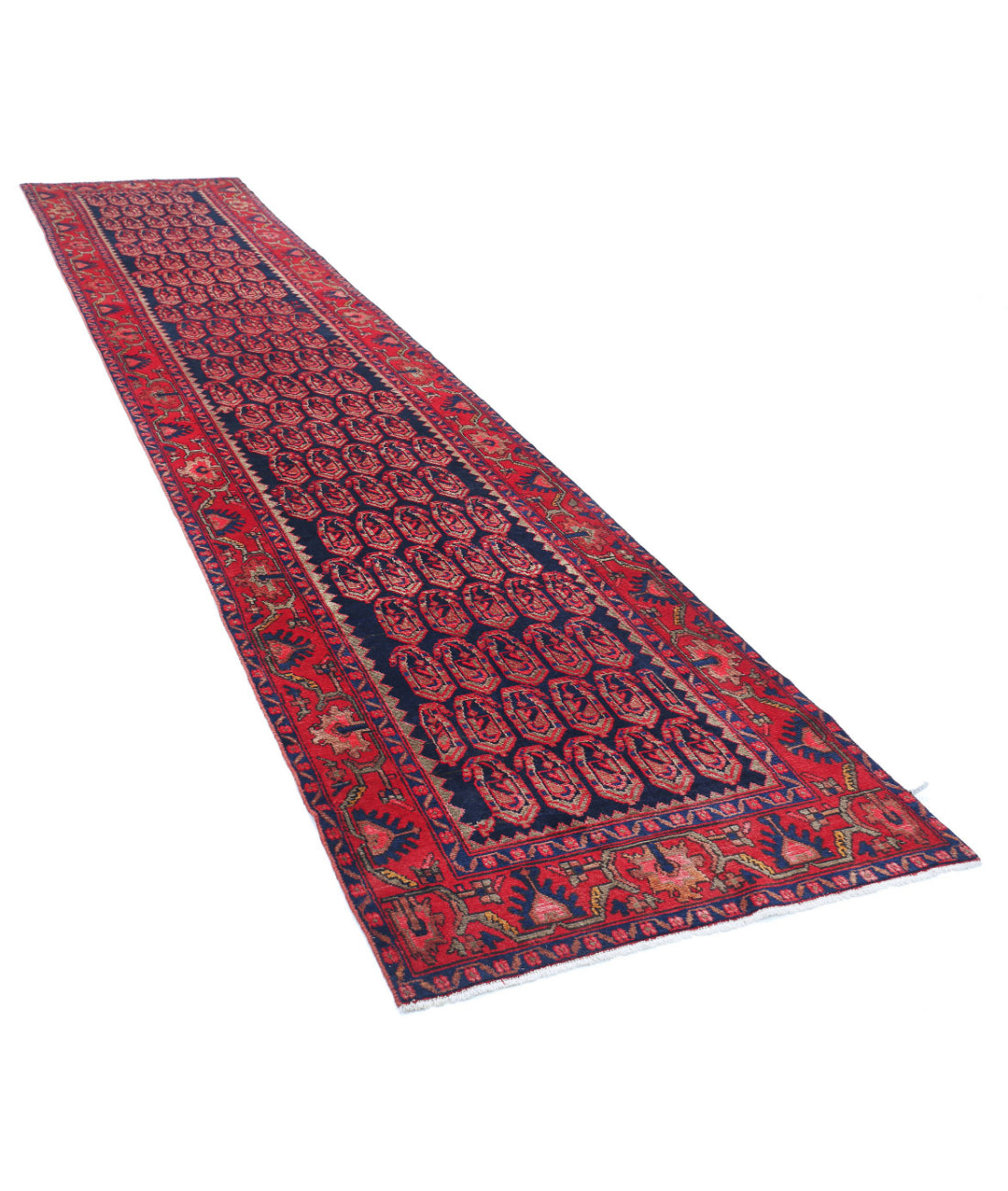 Hand Knotted Persian Hamadan Wool Rug - 3'7'' x 17'4'' 3'7'' x 17'4'' (108 X 520) / Blue / Red