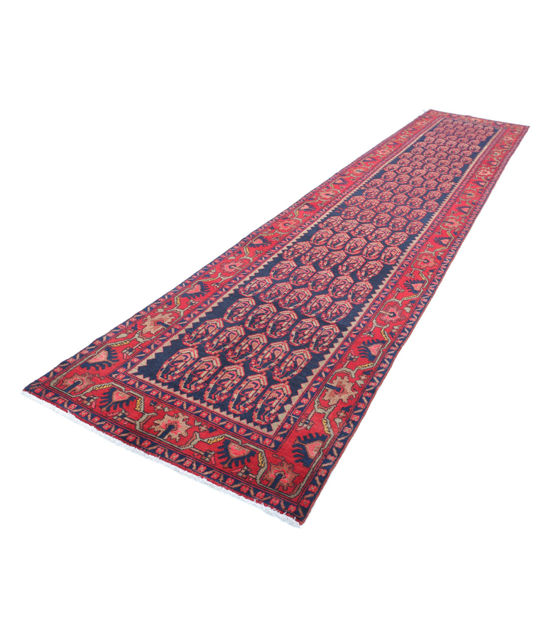 Hand Knotted Persian Hamadan Wool Rug - 3'7'' x 17'4'' 3'7'' x 17'4'' (108 X 520) / Blue / Red