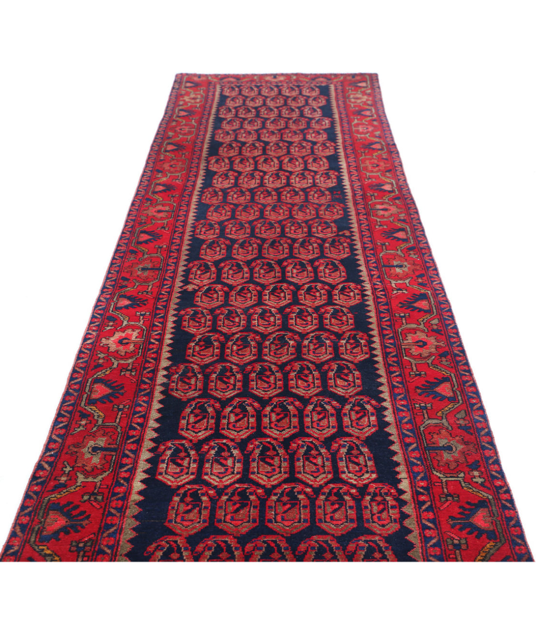 Hand Knotted Persian Hamadan Wool Rug - 3'7'' x 17'4'' 3'7'' x 17'4'' (108 X 520) / Blue / Red