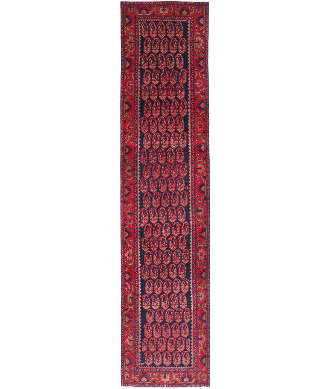 Hand Knotted Oriental Hamadan Wool Rug - 3'7'' x 17'4''