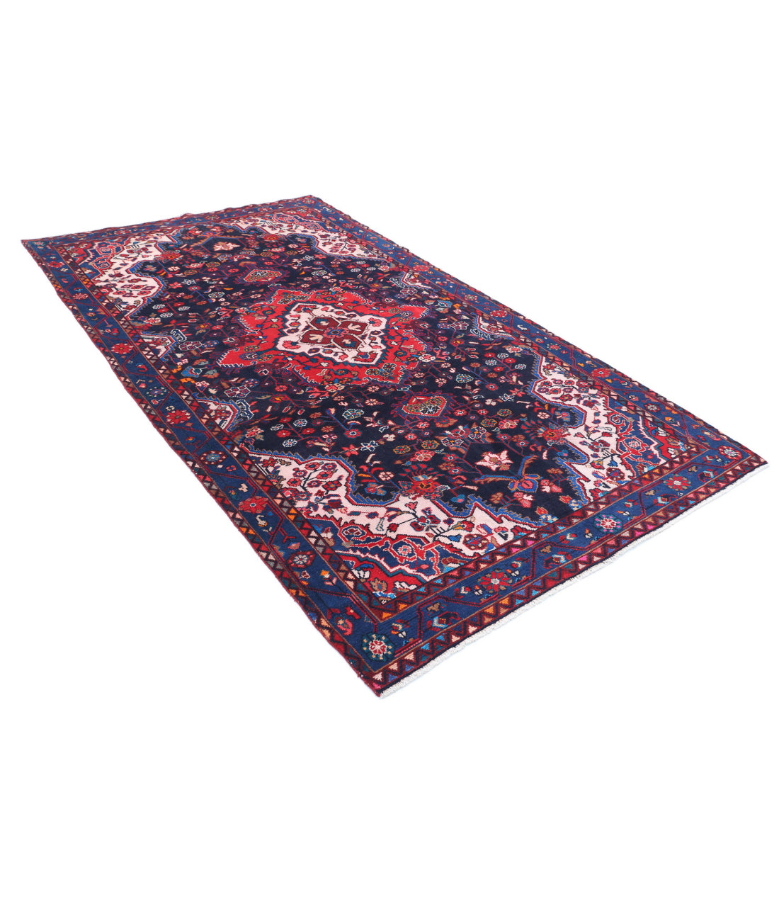 Hand Knotted Persian Hamadan Wool Rug - 5'5'' x 9'10'' 5'5'' x 9'10'' (163 X 295) / Black / Blue