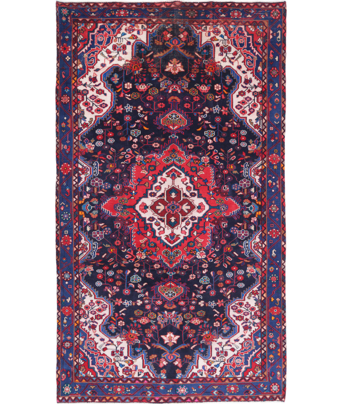 Hand Knotted Persian Hamadan Wool Rug - 5'5'' x 9'10'' 5'5'' x 9'10'' (163 X 295) / Black / Blue