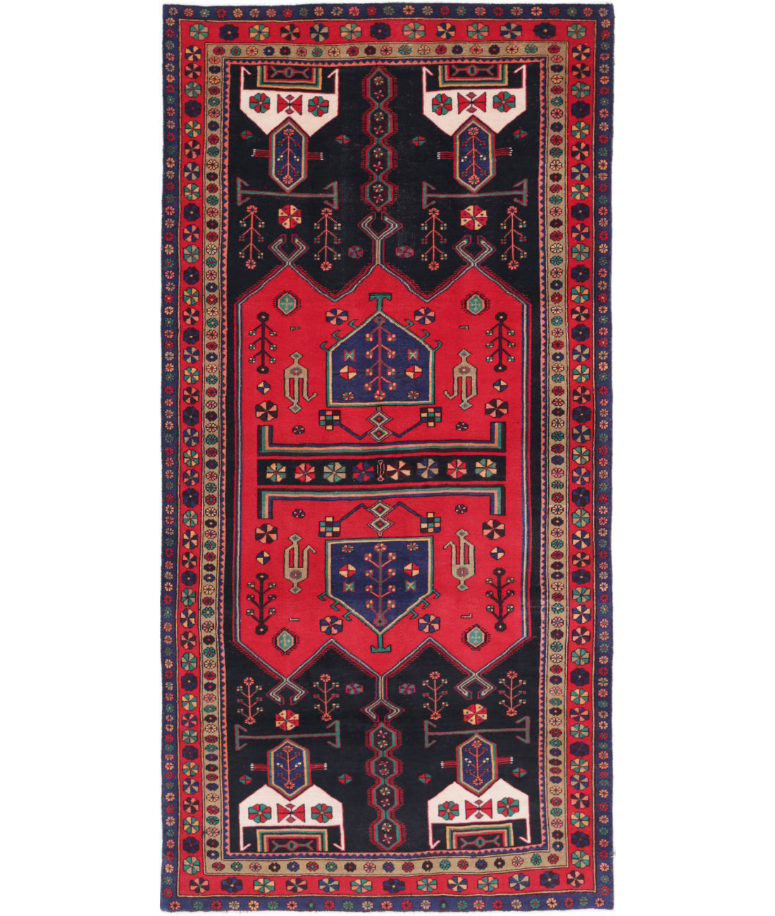 Hand Knotted Persian Hamadan Wool Rug - 4&#39;8&#39;&#39; x 9&#39;7&#39;&#39; 4&#39;8&#39;&#39; x 9&#39;7&#39;&#39; (140 X 288) / Black / Red