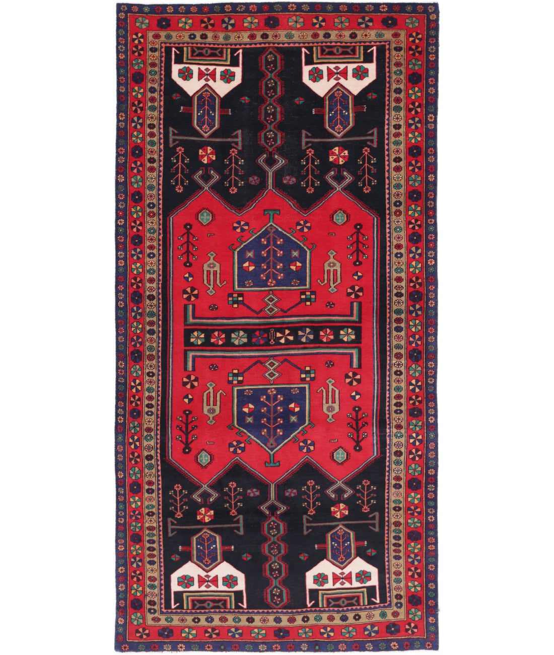 Hand Knotted Oriental Hamadan Wool Rug - 4'8'' x 9'7''