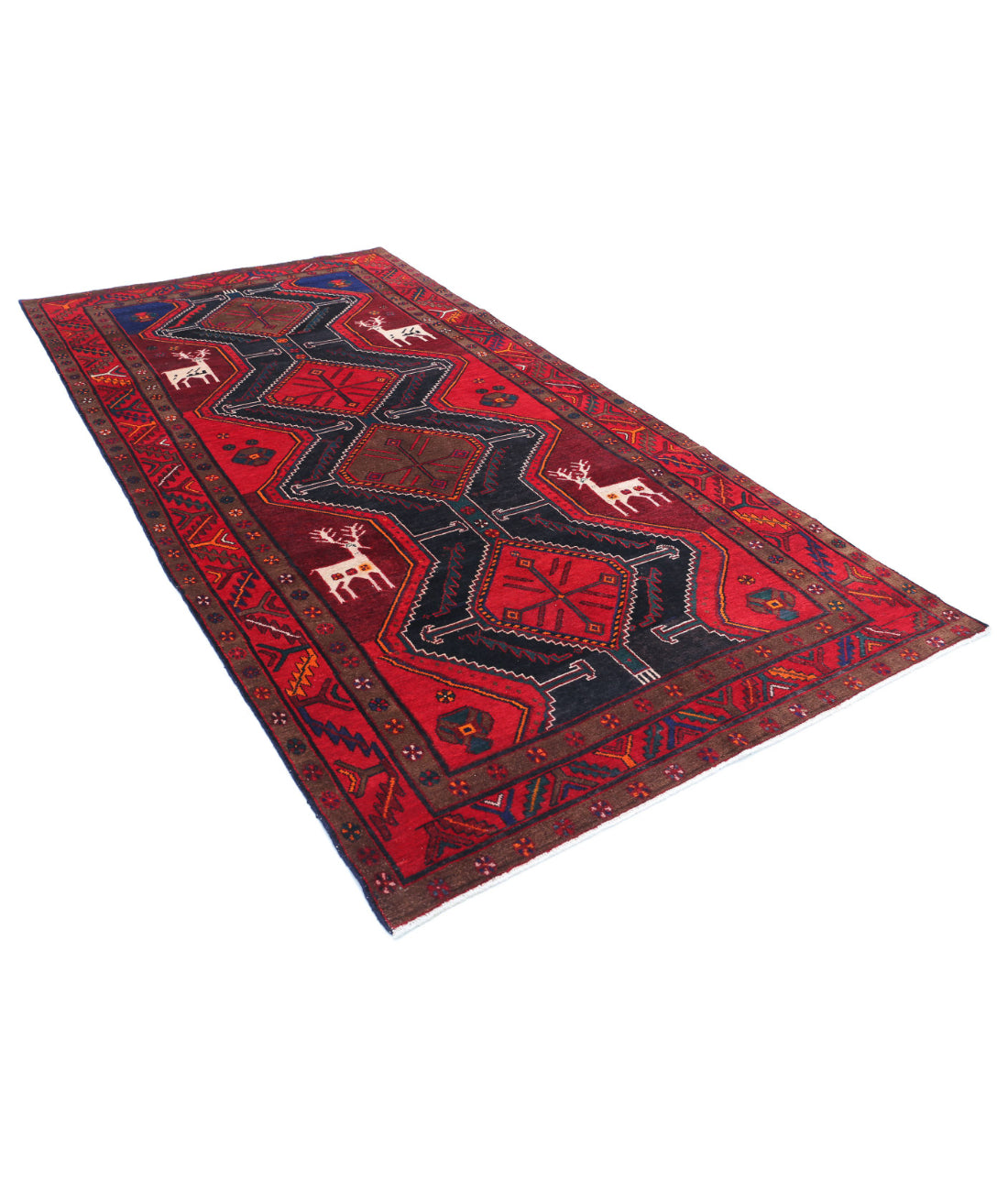 Hand Knotted Persian Hamadan Wool Rug - 5'3'' x 10'4'' 5'3'' x 10'4'' (158 X 310) / Black / Red
