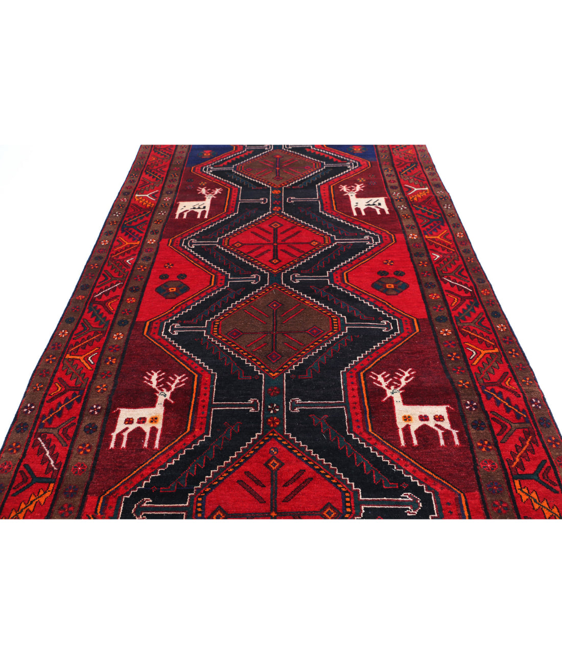 Hand Knotted Persian Hamadan Wool Rug - 5'3'' x 10'4'' 5'3'' x 10'4'' (158 X 310) / Black / Red
