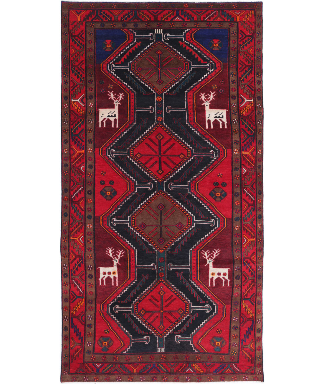 Hand Knotted Persian Hamadan Wool Rug - 5&#39;3&#39;&#39; x 10&#39;4&#39;&#39; 5&#39;3&#39;&#39; x 10&#39;4&#39;&#39; (158 X 310) / Black / Red