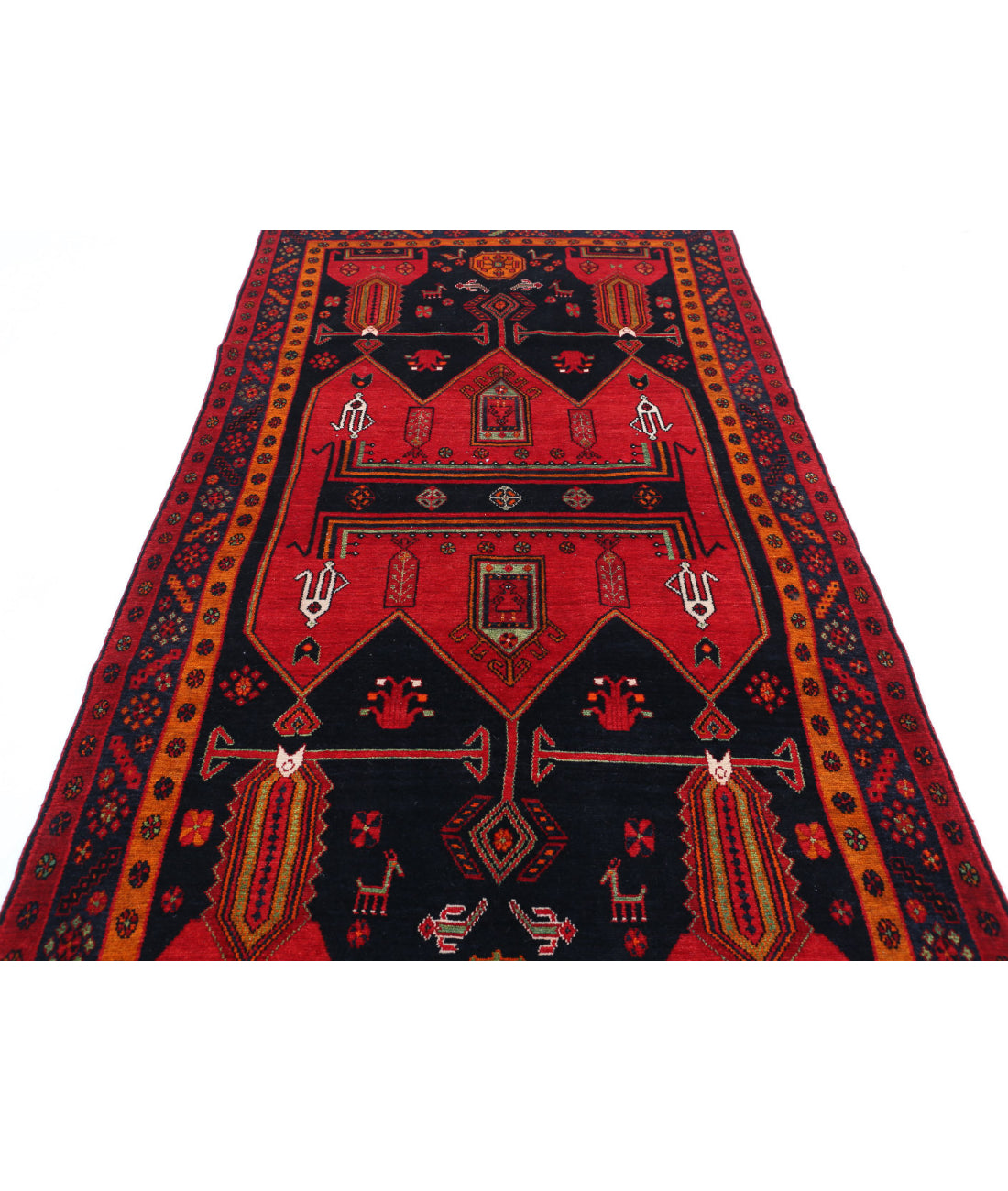 Hand Knotted Persian Hamadan Wool Rug - 4'9'' x 9'7'' 4'9'' x 9'7'' (143 X 288) / Red / Blue