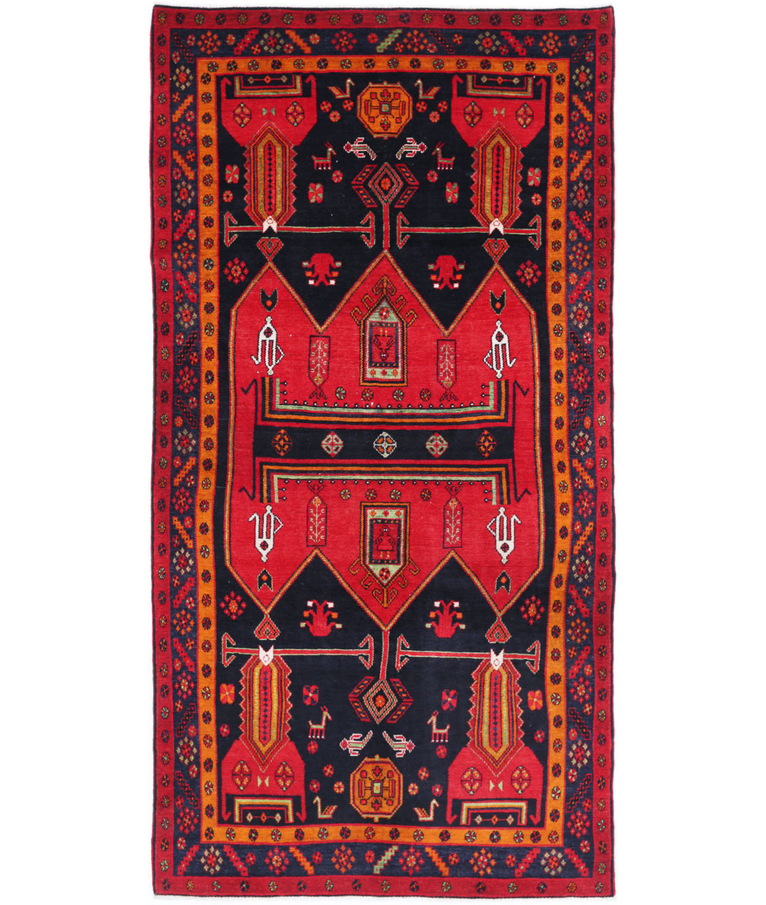 Hand Knotted Persian Hamadan Wool Rug - 4&#39;9&#39;&#39; x 9&#39;7&#39;&#39; 4&#39;9&#39;&#39; x 9&#39;7&#39;&#39; (143 X 288) / Red / Blue