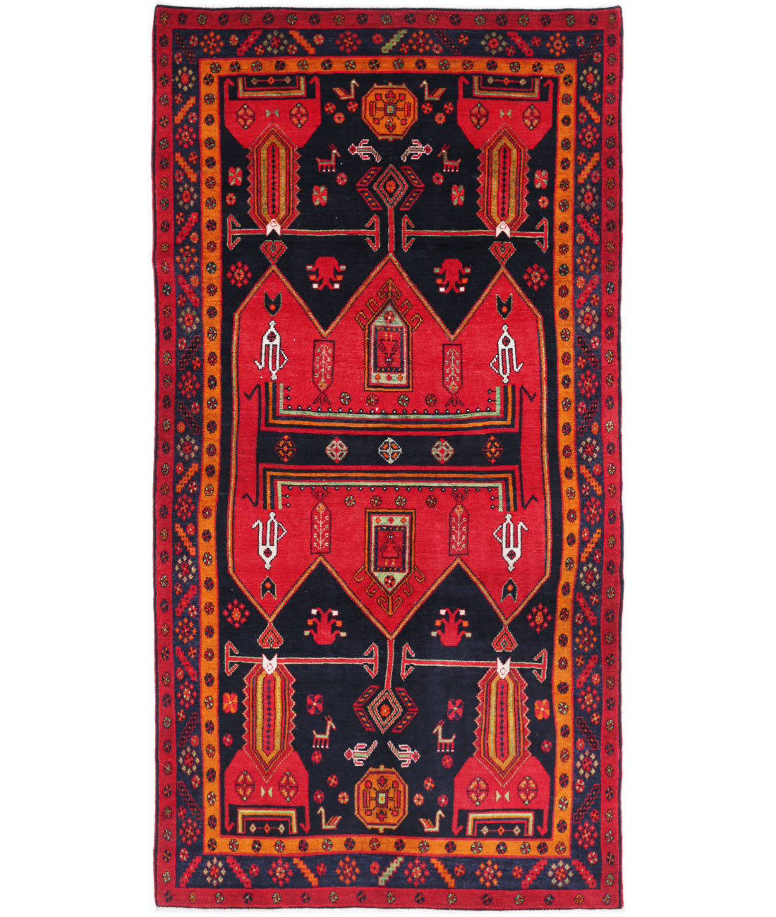 Hand Knotted Oriental Hamadan Wool Rug - 4'9'' x 9'7''