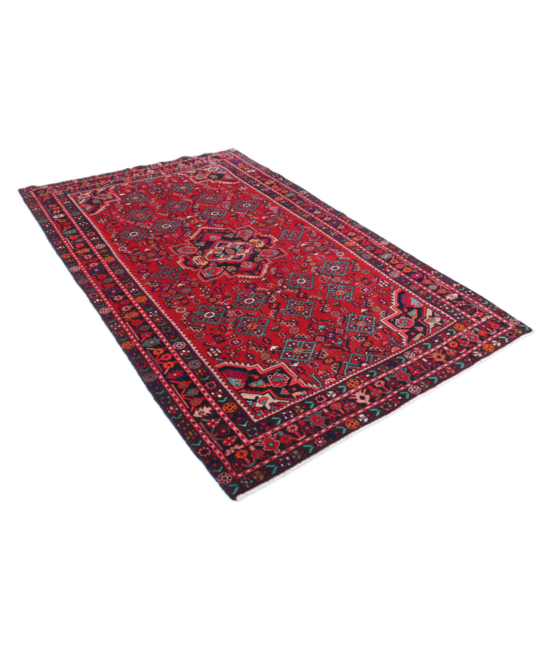 Hand Knotted Persian Hamadan Wool Rug - 5'4'' x 7'11'' 5'4'' x 7'11'' (160 X 238) / Red / Black
