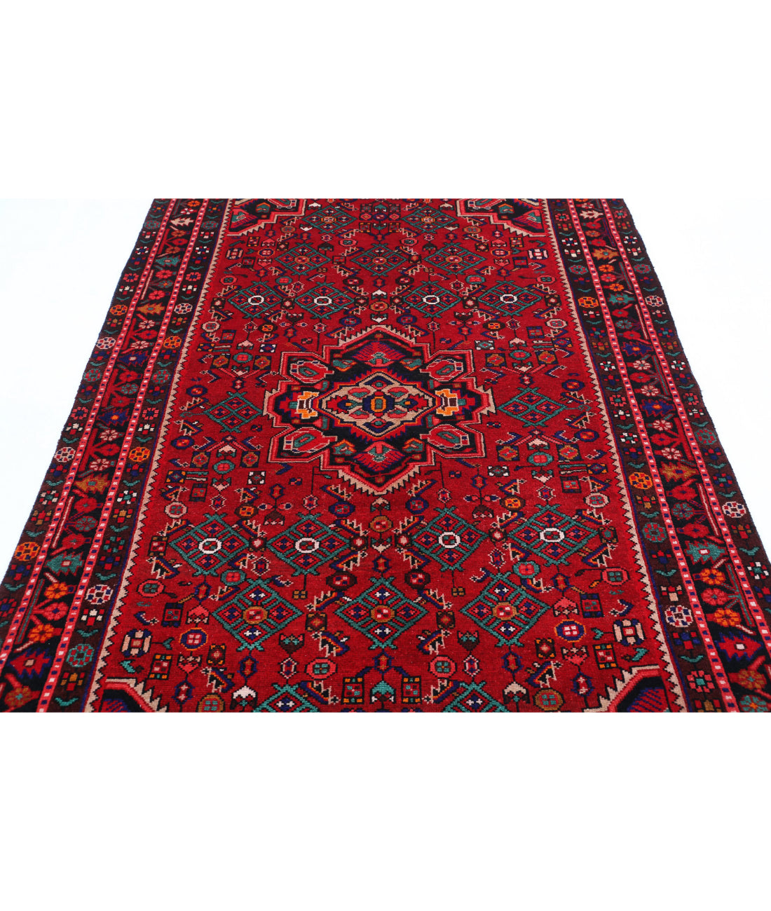 Hand Knotted Persian Hamadan Wool Rug - 5'4'' x 7'11'' 5'4'' x 7'11'' (160 X 238) / Red / Black
