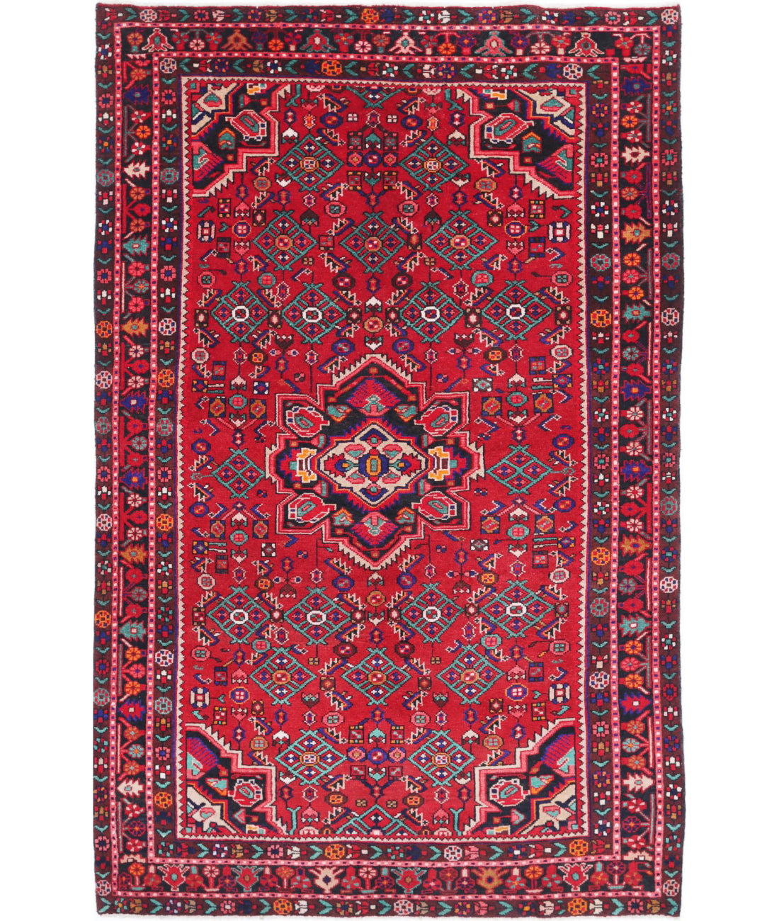 Hand Knotted Oriental Hamadan Wool Rug - 5'4'' x 7'11''