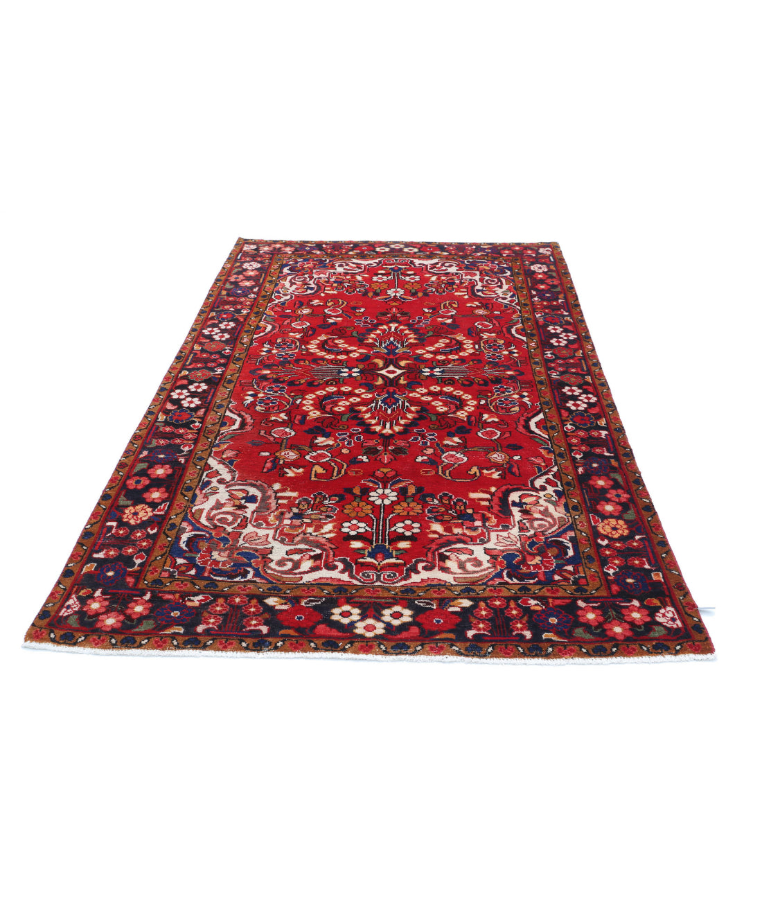 Hand Knotted Persian Hamadan Wool Rug - 4'9'' x 7'8'' 4'9'' x 7'8'' (143 X 230) / Red / Black