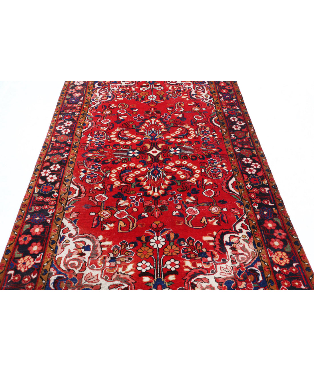 Hand Knotted Persian Hamadan Wool Rug - 4'9'' x 7'8'' 4'9'' x 7'8'' (143 X 230) / Red / Black
