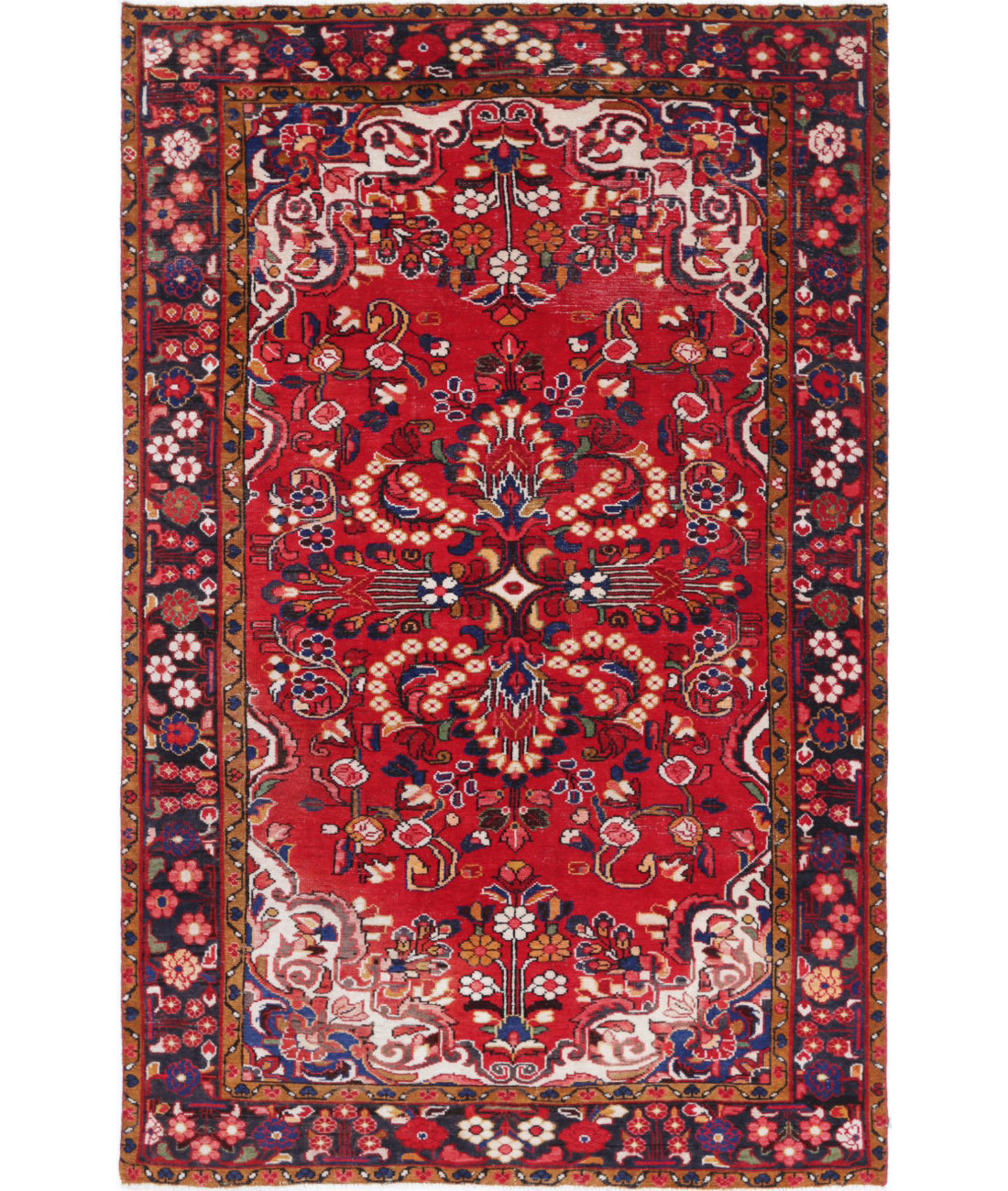 Hand Knotted Persian Hamadan Wool Rug - 4&#39;9&#39;&#39; x 7&#39;8&#39;&#39; 4&#39;9&#39;&#39; x 7&#39;8&#39;&#39; (143 X 230) / Red / Black