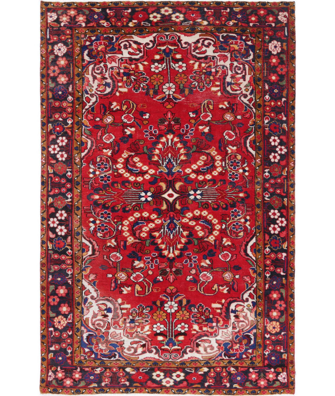 Hand Knotted Oriental Hamadan Wool Rug - 4'9'' x 7'8''