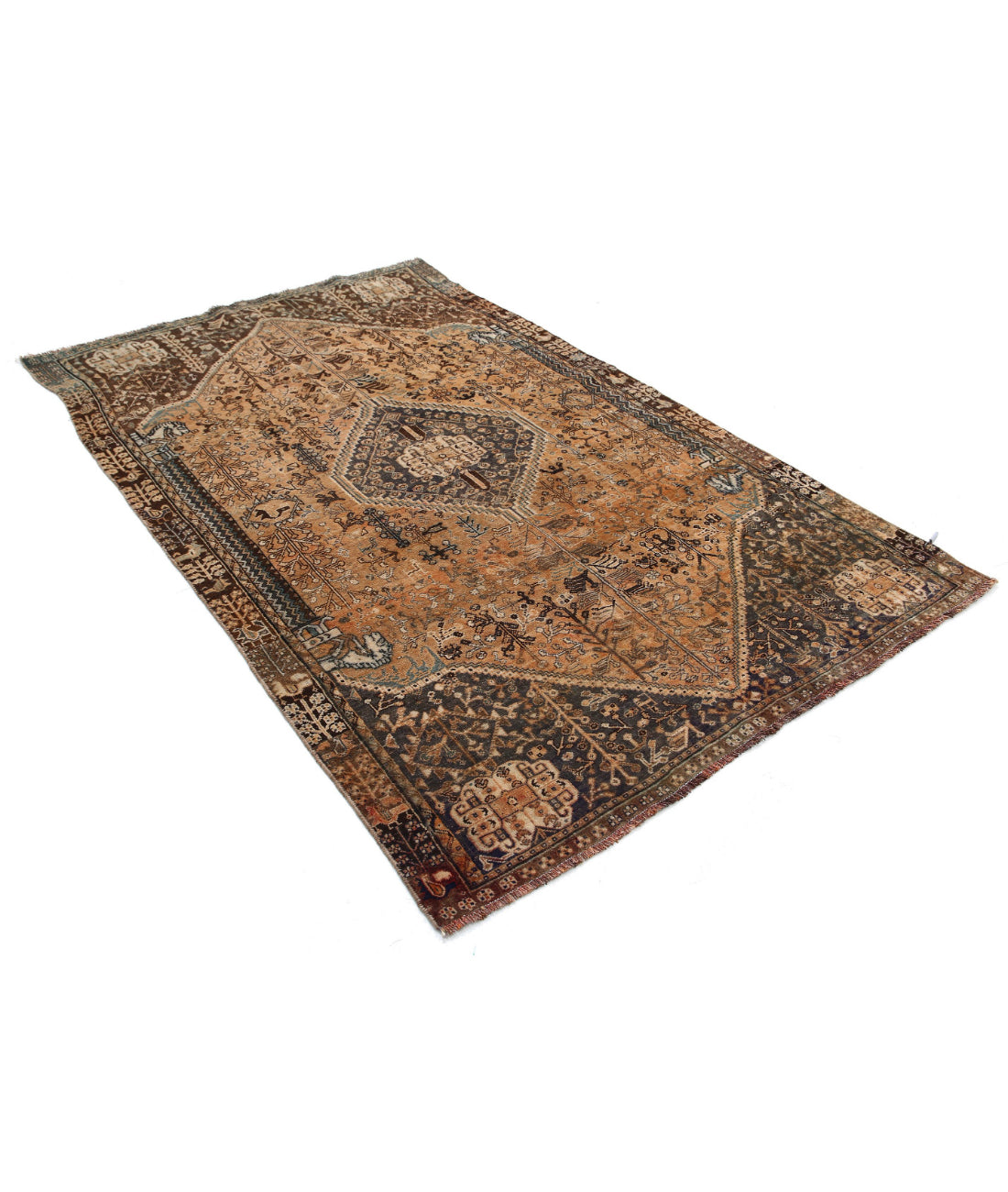 Hand Knotted Vintage Persian Hamadan Wool Rug - 4'10'' x 7'9'' 4'10'' x 7'9'' (145 X 233) / Rust / Grey