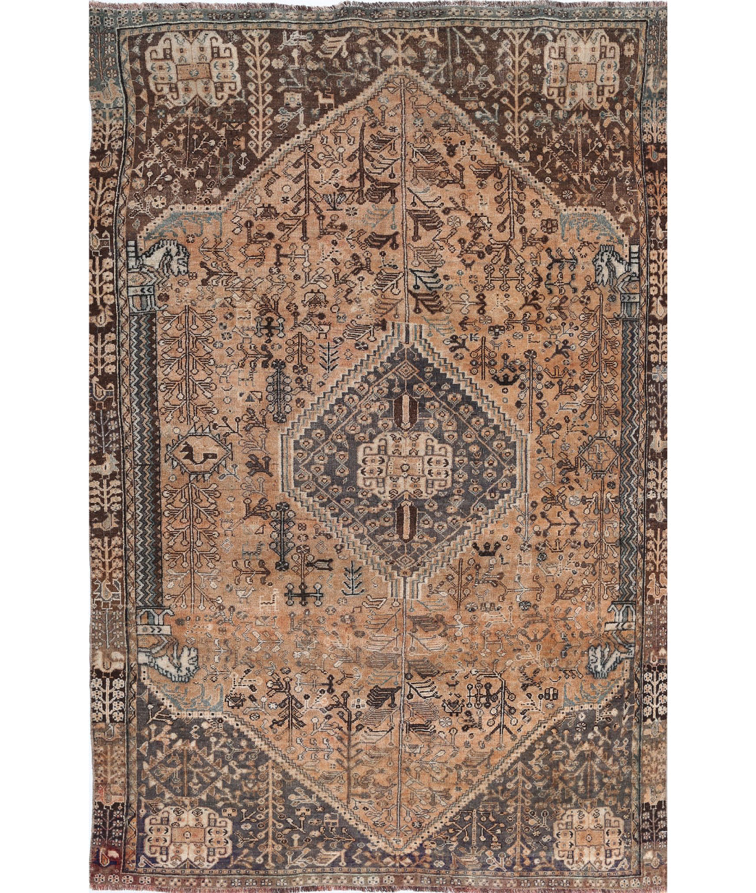 Hand Knotted Vintage Persian Hamadan Wool Rug - 4'10'' x 7'9'' 4'10'' x 7'9'' (145 X 233) / Rust / Grey