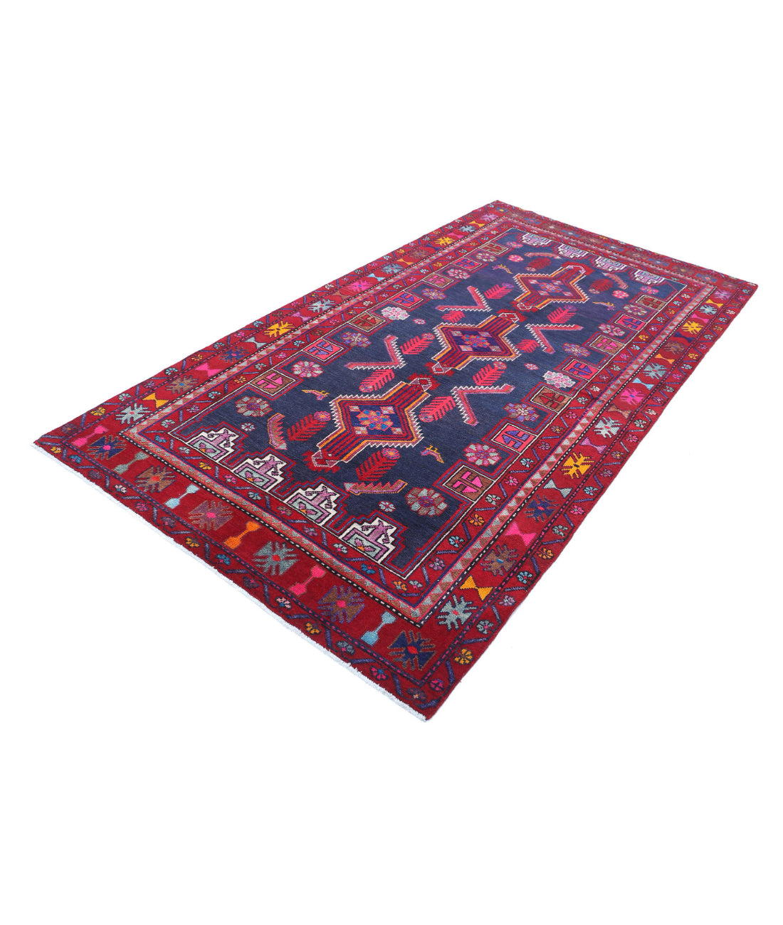 Hand Knotted Persian Hamadan Wool Rug - 4'10'' x 8'10'' 4'10'' x 8'10'' (145 X 265) / Blue / Red
