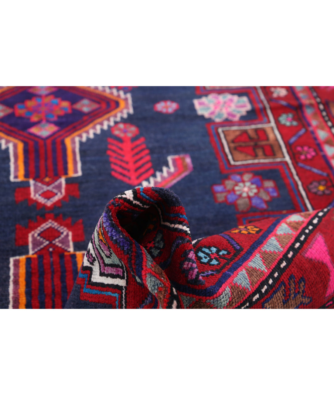 Hand Knotted Persian Hamadan Wool Rug - 4'10'' x 8'10'' 4'10'' x 8'10'' (145 X 265) / Blue / Red