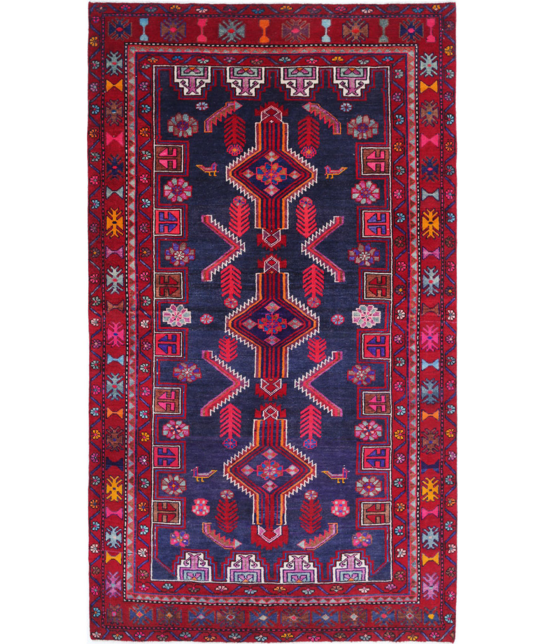 Hand Knotted Oriental Hamadan Wool Rug - 4'10'' x 8'10''