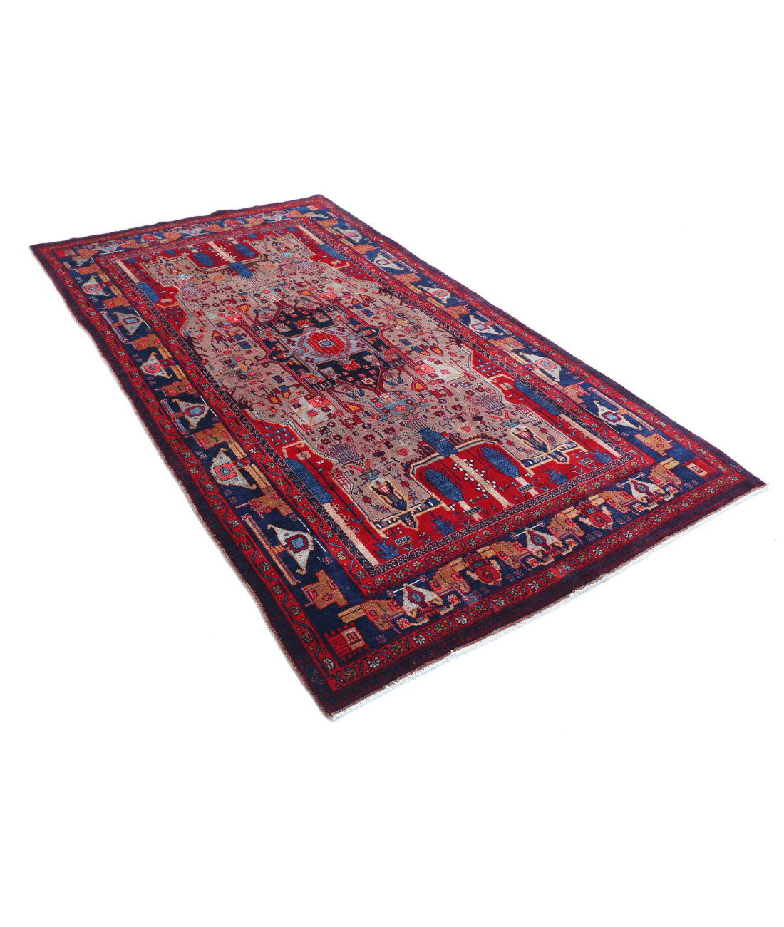 Hand Knotted Persian Hamadan Wool Rug - 4'11'' x 9'0'' 4'11'' x 9'0'' (148 X 270) / Red / Blue