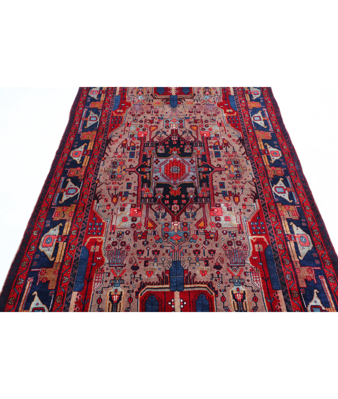 Hand Knotted Persian Hamadan Wool Rug - 4'11'' x 9'0'' 4'11'' x 9'0'' (148 X 270) / Red / Blue
