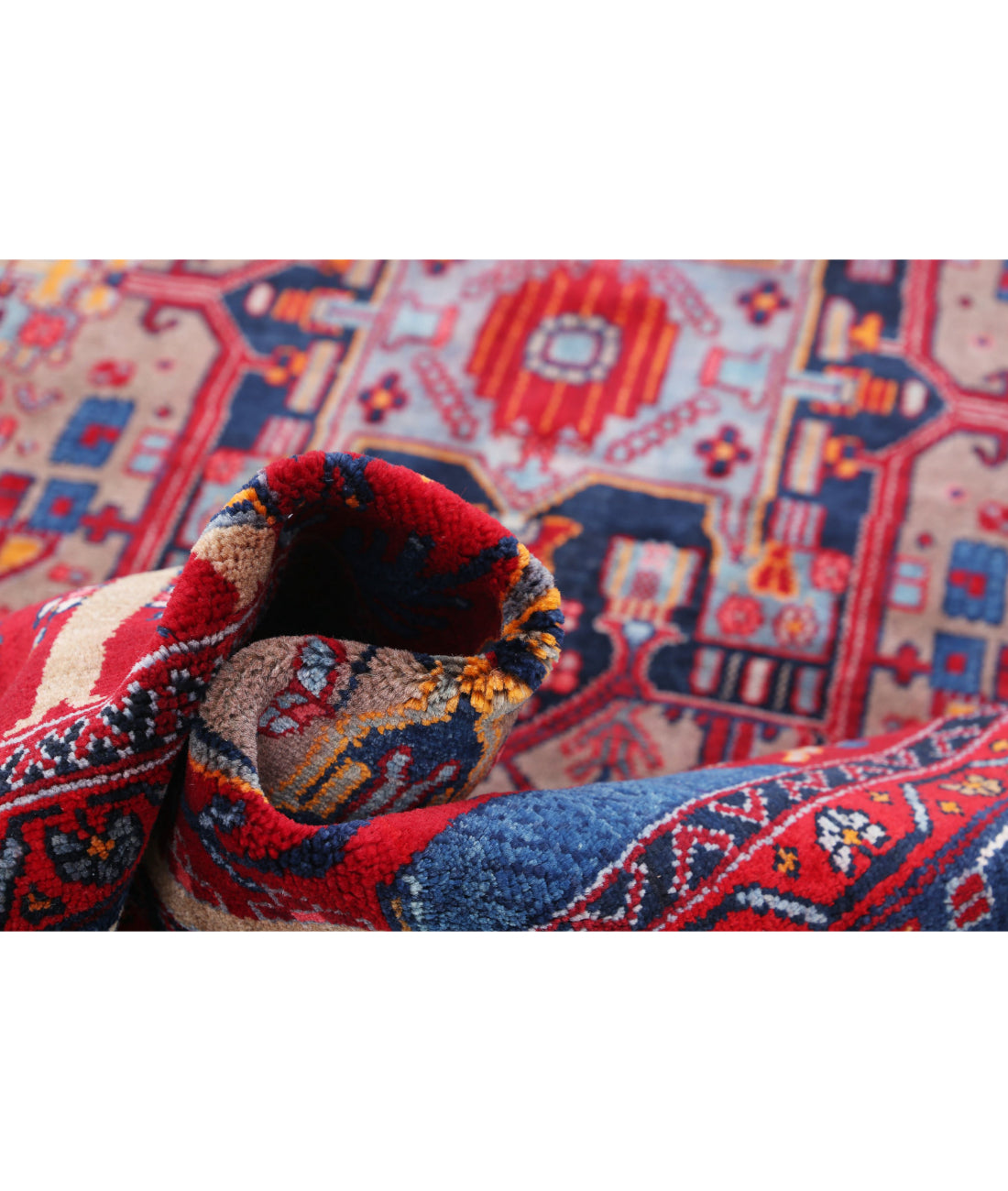 Hand Knotted Persian Hamadan Wool Rug - 4'11'' x 9'0'' 4'11'' x 9'0'' (148 X 270) / Red / Blue