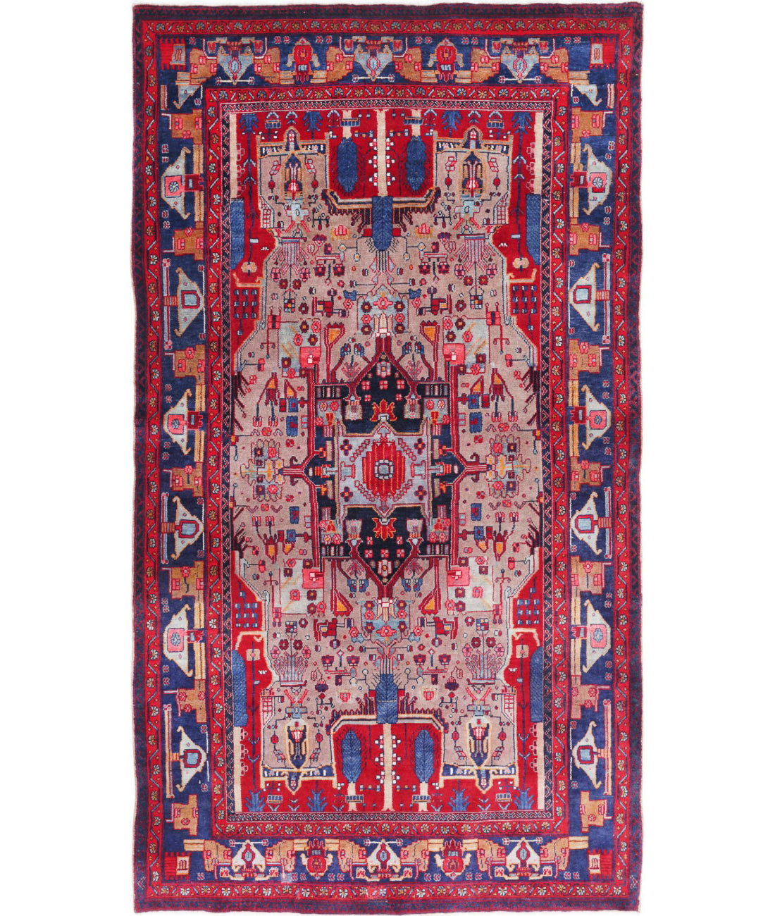 Hand Knotted Persian Hamadan Wool Rug - 4'11'' x 9'0'' 4'11'' x 9'0'' (148 X 270) / Red / Blue
