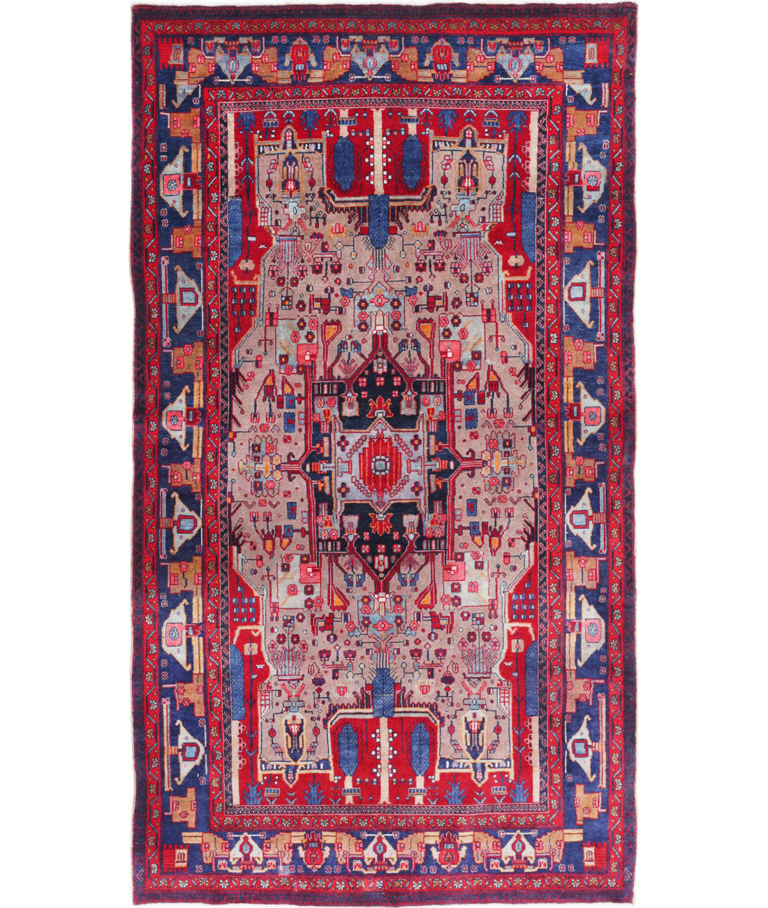 Hand Knotted Oriental Hamadan Wool Rug - 4'11'' x 9'0''