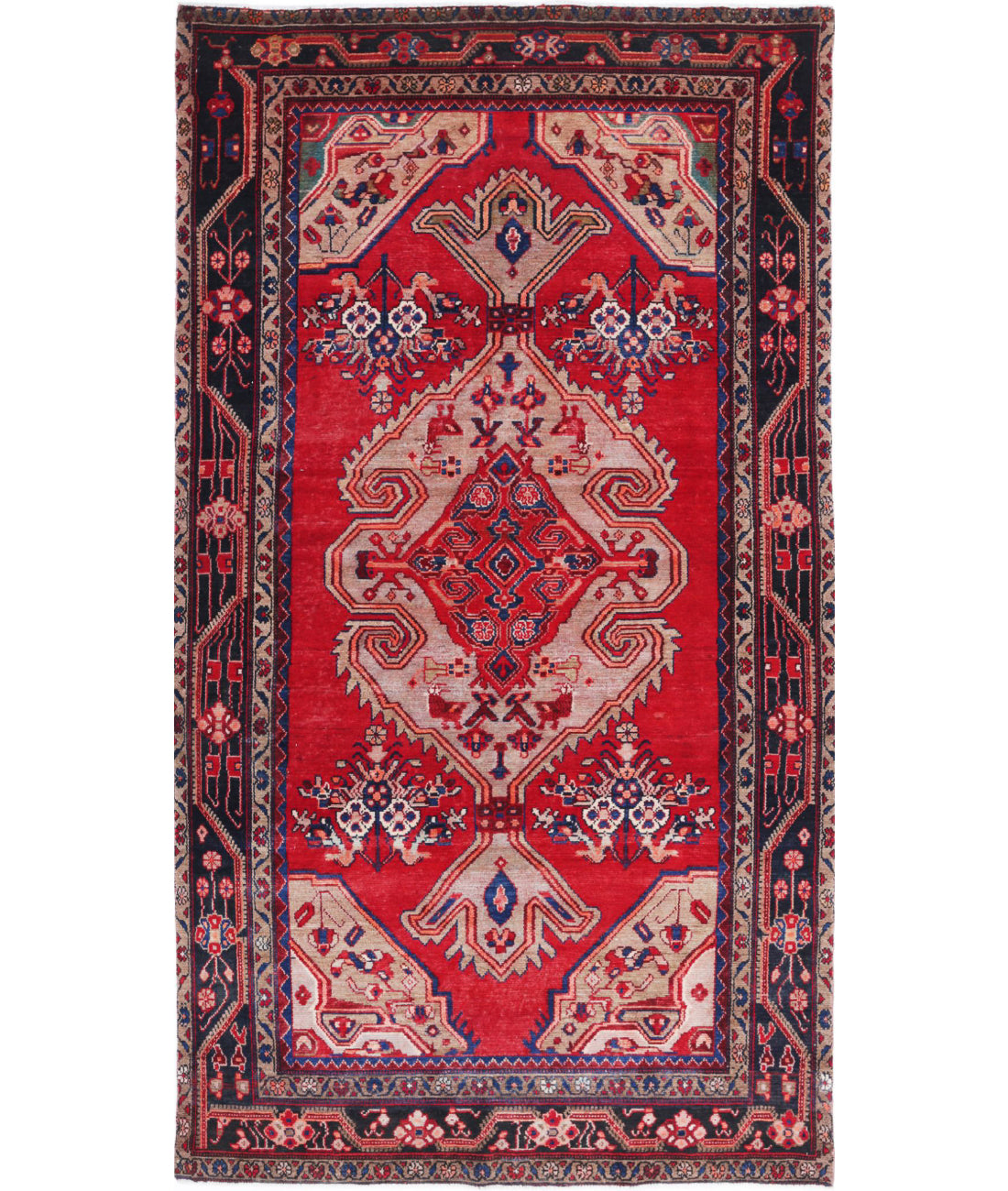 Hand Knotted Persian Hamadan Wool Rug - 4'7'' x 8'9'' 4'7'' x 8'9'' (138 X 263) / Red / Blue