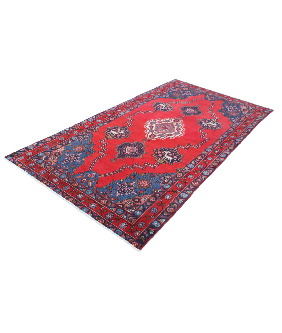 Hand Knotted Persian Hamadan Wool Rug - 4'10'' x 9'0'' 4'10'' x 9'0'' (145 X 270) / Red / Blue