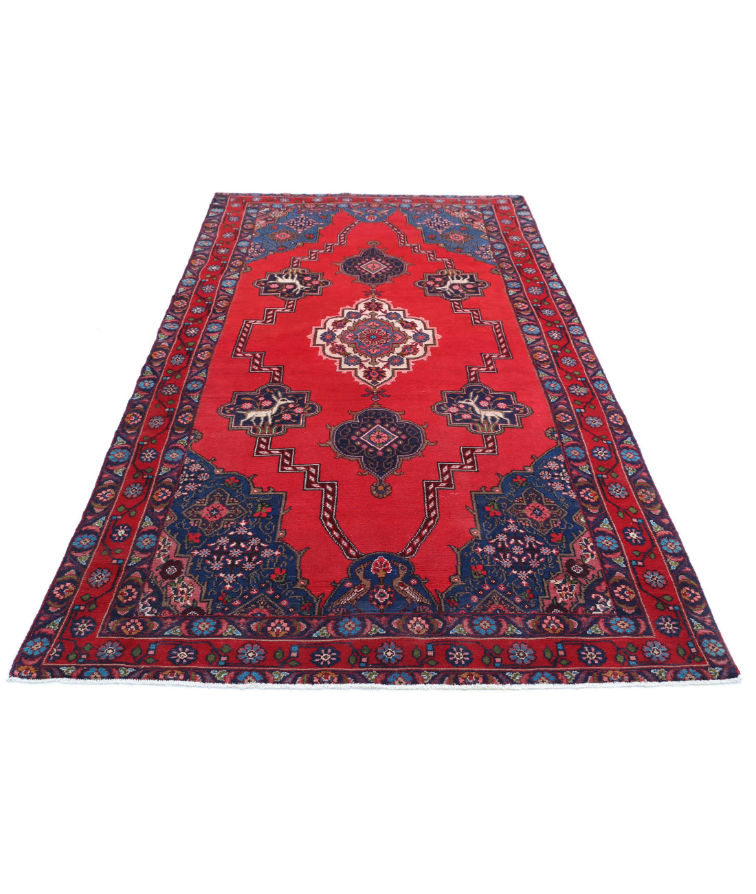 Hand Knotted Persian Hamadan Wool Rug - 4'10'' x 9'0'' 4'10'' x 9'0'' (145 X 270) / Red / Blue