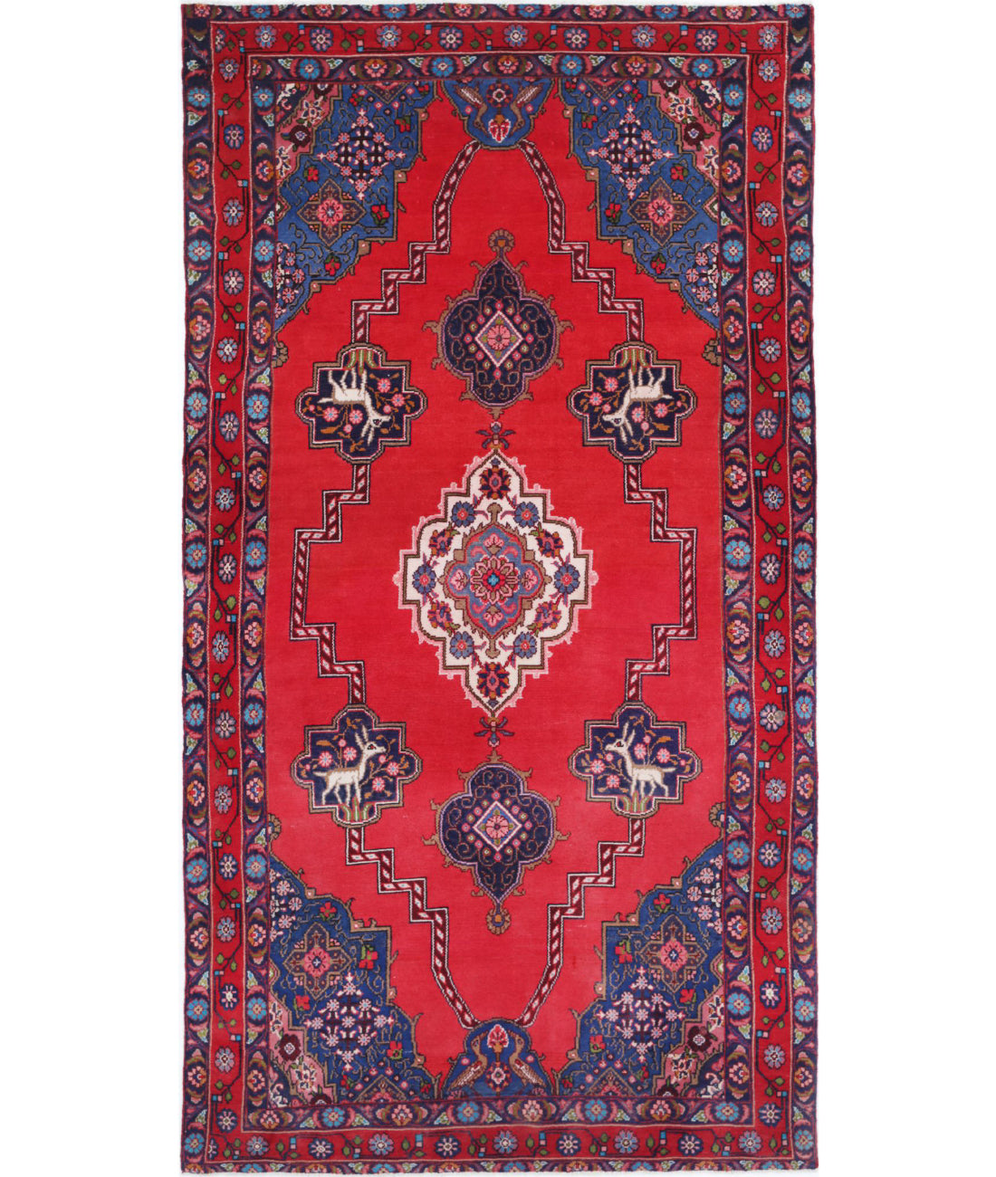 Hand Knotted Persian Hamadan Wool Rug - 4&#39;10&#39;&#39; x 9&#39;0&#39;&#39; 4&#39;10&#39;&#39; x 9&#39;0&#39;&#39; (145 X 270) / Red / Blue