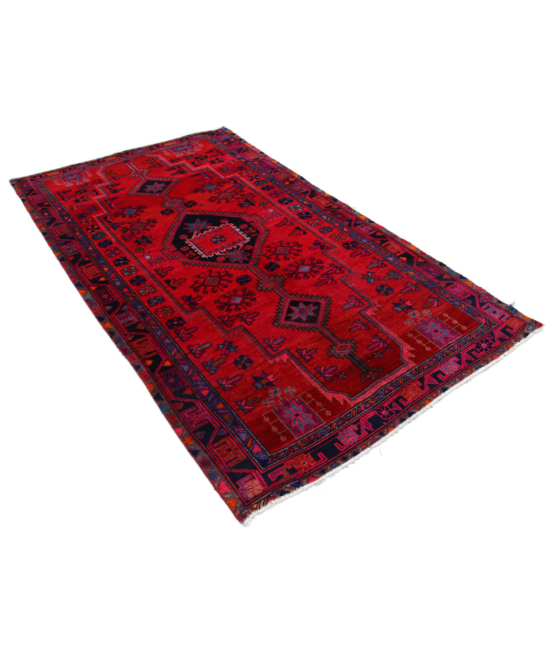 Hand Knotted Persian Hamadan Wool Rug - 4'10'' x 8'9'' 4'10'' x 8'9'' (145 X 263) / Red / Pink