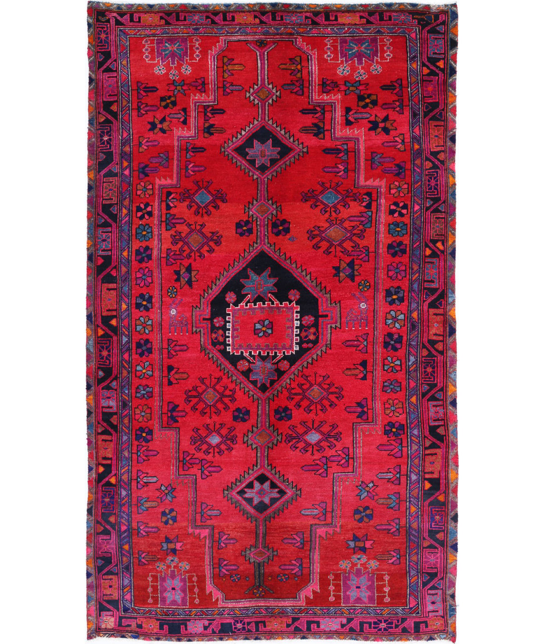 Hand Knotted Persian Hamadan Wool Rug - 4&#39;10&#39;&#39; x 8&#39;9&#39;&#39; 4&#39;10&#39;&#39; x 8&#39;9&#39;&#39; (145 X 263) / Red / Pink