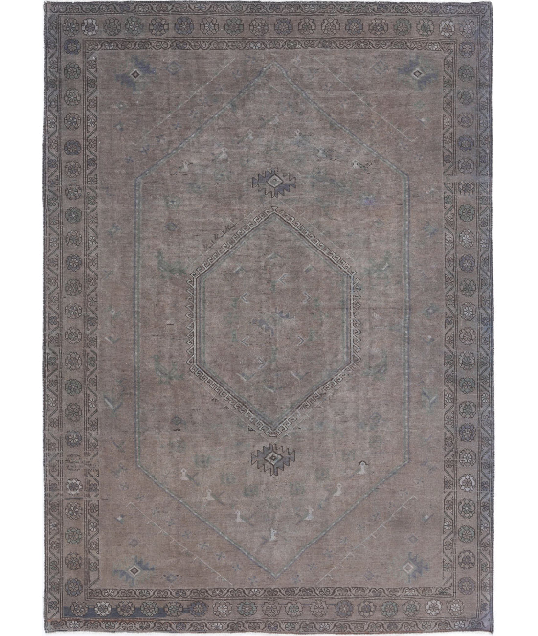 Hand Knotted Transitional Overdye Hamadan Wool Rug - 6&#39;8&#39;&#39; x 9&#39;5&#39;&#39; 6&#39;8&#39;&#39; x 9&#39;5&#39;&#39; (200 X 283) / Brown / Charcoal