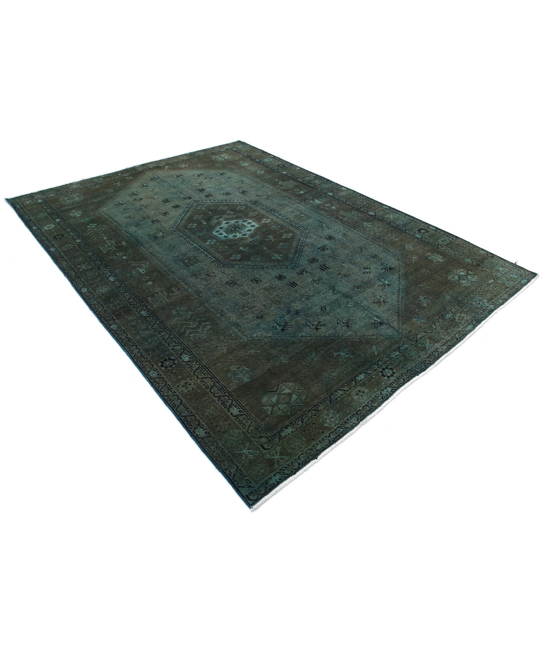Hand Knotted Transitional Overdye Hamadan Wool Rug - 7'0'' x 9'8'' 7'0'' x 9'8'' (210 X 290) / Green / Charcoal