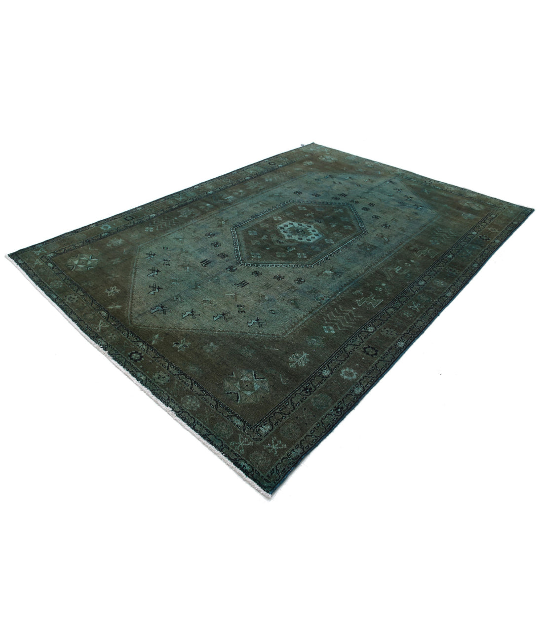 Hand Knotted Transitional Overdye Hamadan Wool Rug - 7'0'' x 9'8'' 7'0'' x 9'8'' (210 X 290) / Green / Charcoal