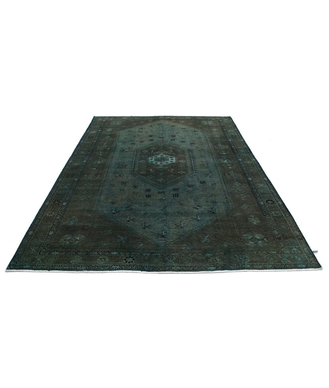 Hand Knotted Transitional Overdye Hamadan Wool Rug - 7'0'' x 9'8'' 7'0'' x 9'8'' (210 X 290) / Green / Charcoal