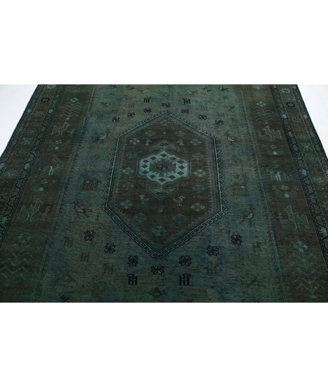 Hand Knotted Transitional Overdye Hamadan Wool Rug - 7'0'' x 9'8'' 7'0'' x 9'8'' (210 X 290) / Green / Charcoal